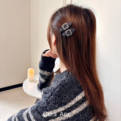 小香风轻奢超闪水钻银丝布艺发夹刘海夹洋气高级鸭嘴夹bb夹发饰女 - 图0