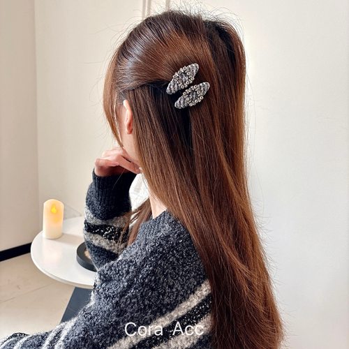 小香风轻奢超闪水钻银丝布艺发夹刘海夹洋气高级鸭嘴夹bb夹发饰女 - 图2