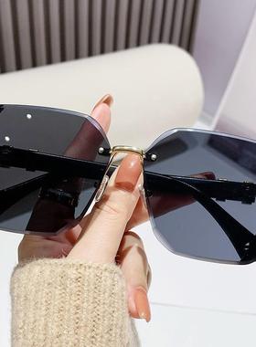 大框切边方框墨镜女闪粉满天星H家高级感休闲百搭金属女士太阳镜