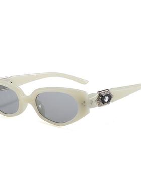 复古黑色小框猫眼墨镜女圆脸显瘦高级感欧美2025新款太阳镜防紫线