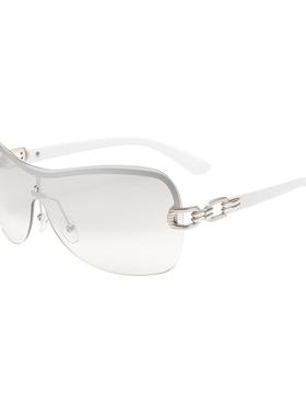 新款欧美连体双环链条跨境大框连体包裹形太阳镜时尚一体墨镜女