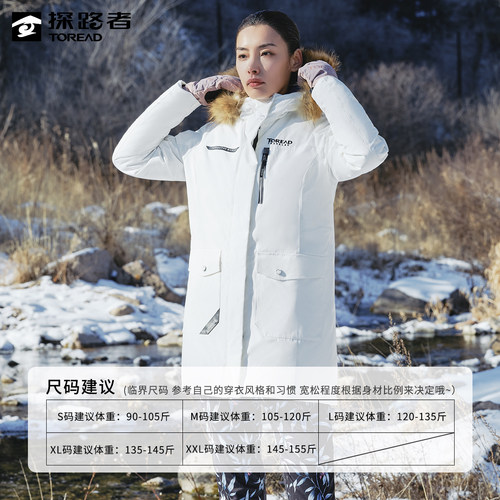 探路者羽绒服女秋冬户外毛领工装外套防风保暖鸭绒女士派克服大衣 - 图2