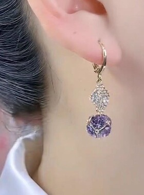 紫色锆石耳环女新款爆款耳钉小众独特时尚耳饰轻奢高级感耳扣