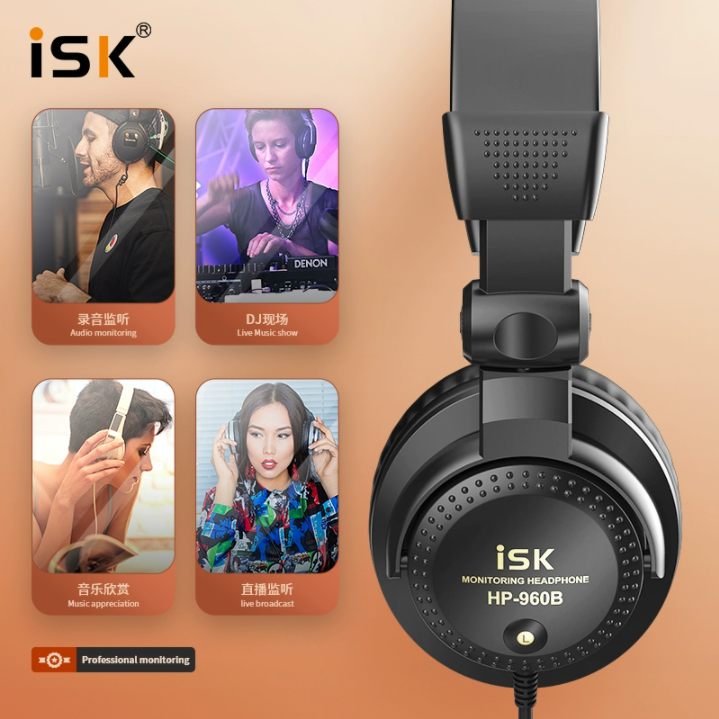 ISK HP-960B 头戴式监听耳机DJ调音台录音棚直播喊麦手机K歌通用 - 图0