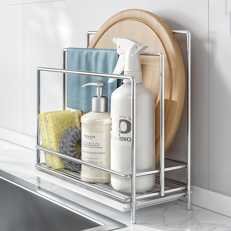 304不锈钢抹布架免打孔壁挂洗碗海绵收纳置物架厨房水槽沥水架子 - 图1