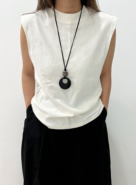 小众设计黑玛瑙圆环吊坠项链长款百搭新中式黑绳天然黑曜石项链女