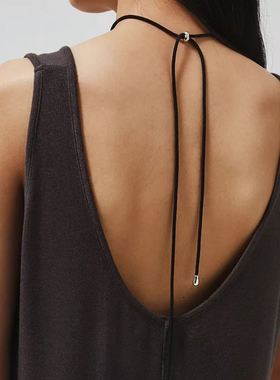 欧美极简冷淡风金属吊坠光面水滴黑皮绳长项链秋冬毛衣链女百搭新