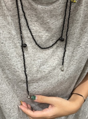 SAMPAN小众设计感黑色水晶珍珠项链女高级感轻奢百搭锁骨链毛衣链