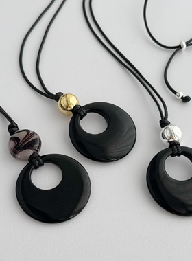 小众设计黑石圆环吊坠项链