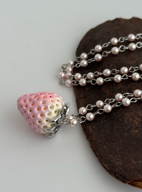 SAMAPN草莓珍珠毛衣链淡粉色