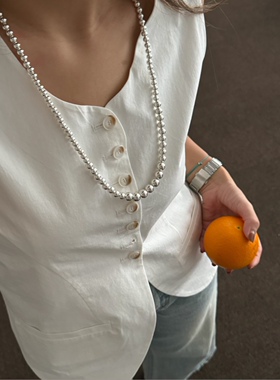 LIE STUDIOS银圆球项链不规则渐变银珠毛衣链高级感欧美小众简约