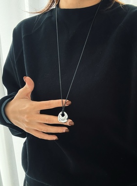 小众设计复古黑绳立体水滴项链