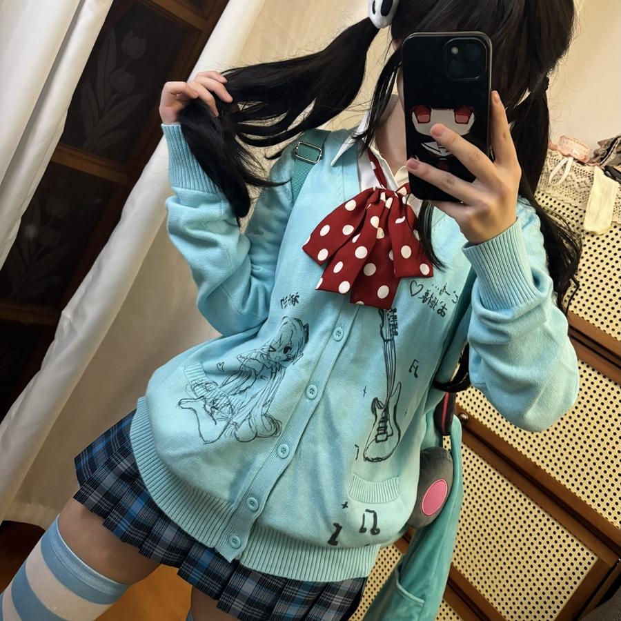 原创自制宅系可爱二次元动漫感毛衣女宽松百搭JK制服开衫外套上衣 - 图3