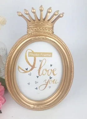 欧式创意家居树脂相框挂墙摆台婚纱照金色皇冠组合相框工艺品