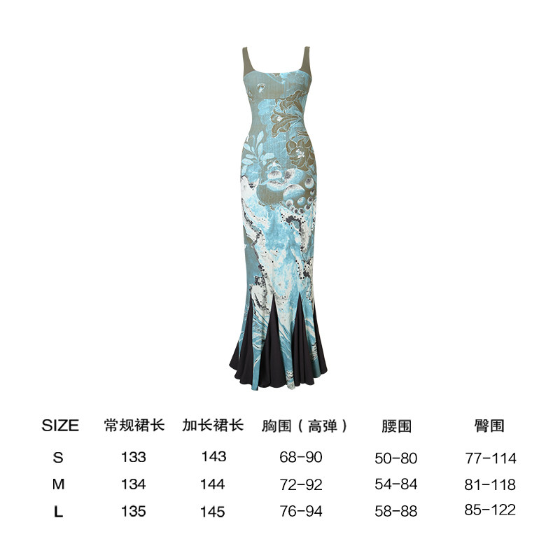 坏品味西部 新中式印花拼接可调节吊带鱼尾连衣裙现货,淘宝优惠券,粉丝福利购,淘宝优惠卷