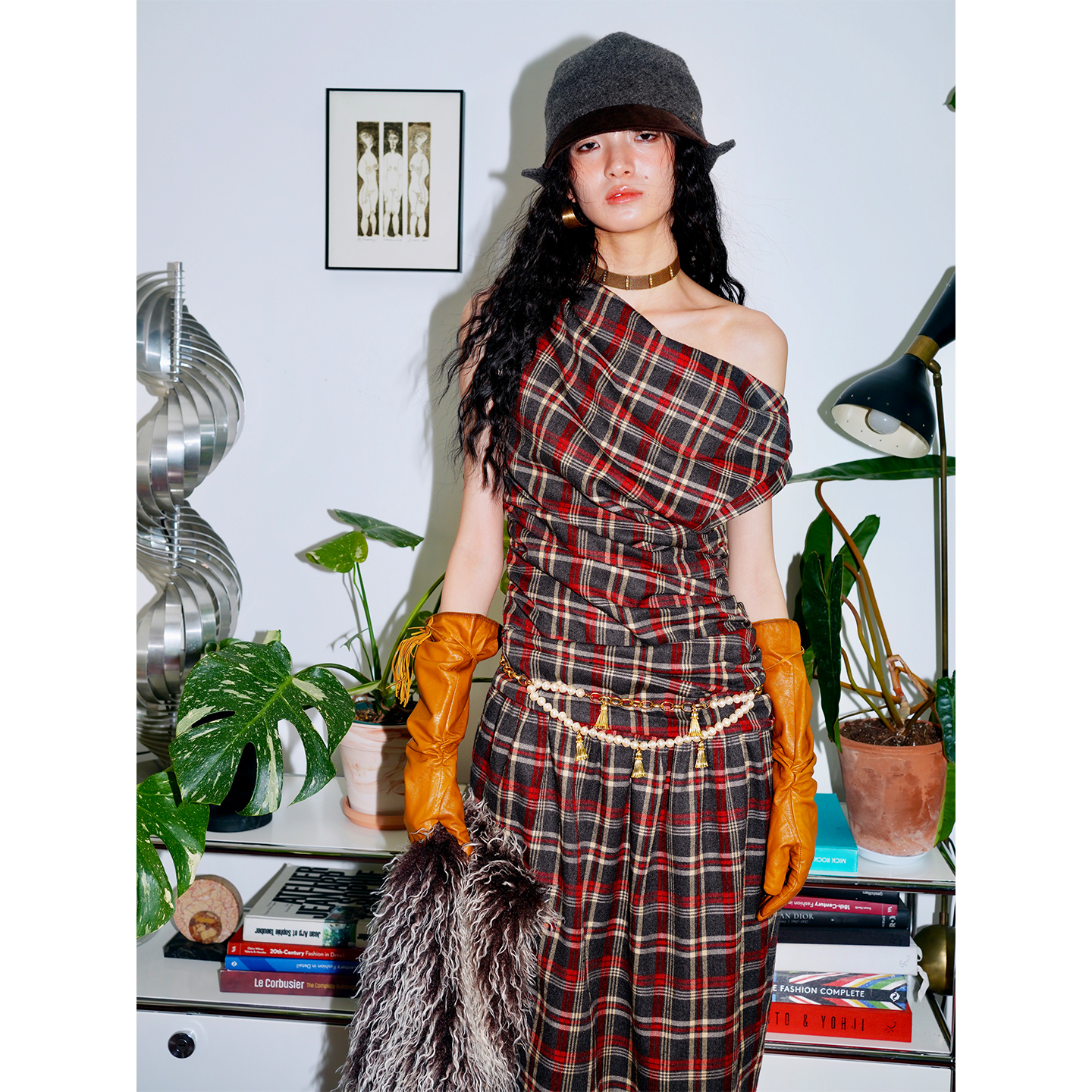 坏品味西部 复古格纹荡领立裁长款无袖小众设计连衣裙 - 图2