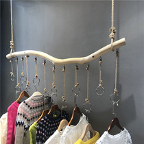 Clothing Store Rings Twigs Clothes Hanger Hemp Rope Decorated Show Shelf Hanging Hook Upper Wall Hanging Side Hanging Side Hanging Retro New