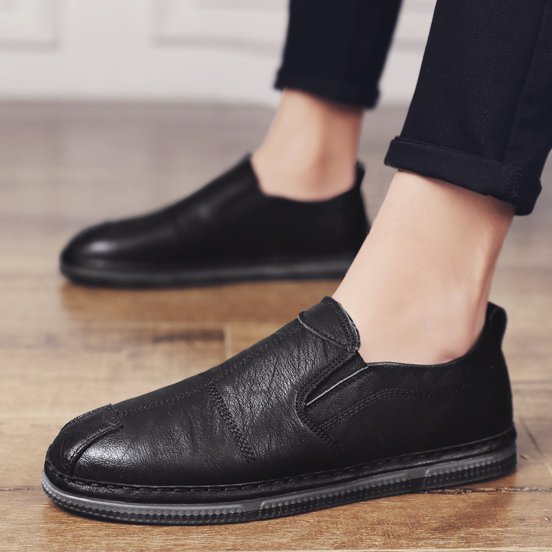 休闲皮鞋男商务软底英伦风牛筋底潮鞋2025秋季懒人鞋一脚蹬豆豆鞋,淘宝优惠券,粉丝福利购,淘宝优惠卷