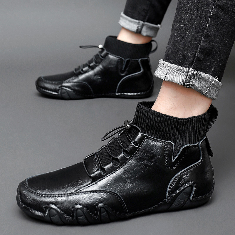 秋冬新款马丁靴潮休闲高帮皮鞋男豆豆鞋中邦加绒棉鞋短靴,淘宝优惠券,粉丝福利购,淘宝优惠卷