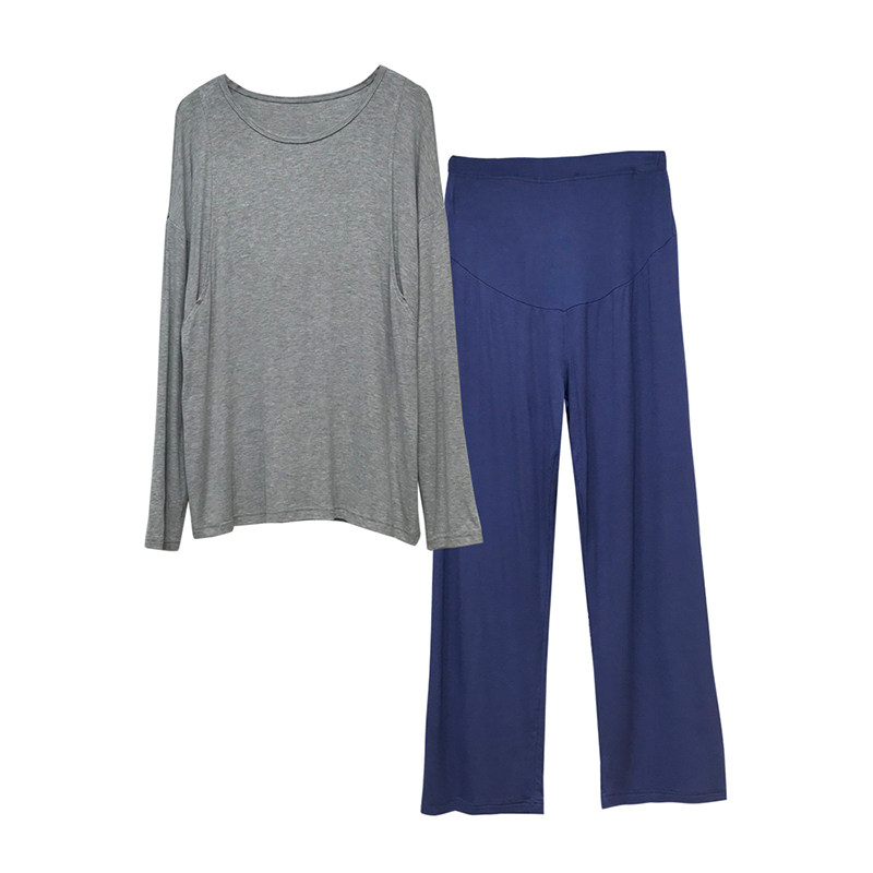 莫代尔孕妇春夏撞色长衣长裤睡衣 诺初宠爱家居服套装