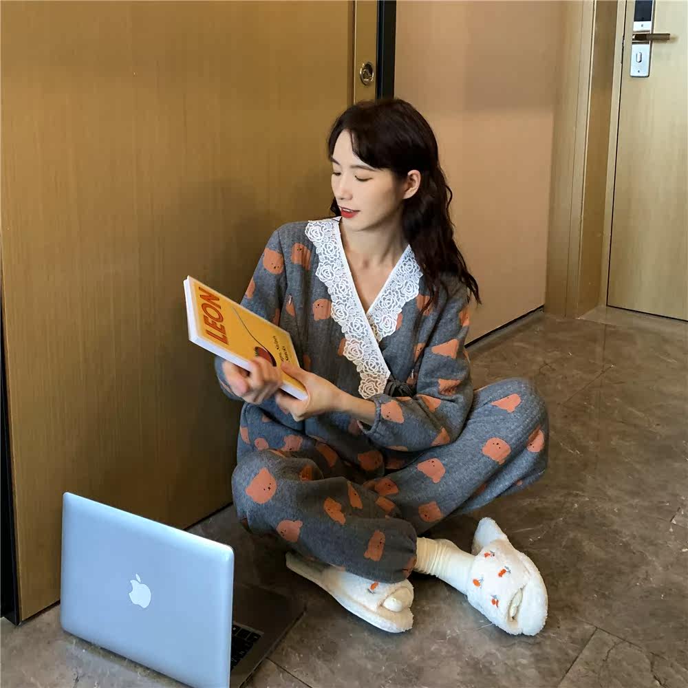 小熊月子服春秋纯棉产后喂奶12睡衣 诺初宠爱家居服套装