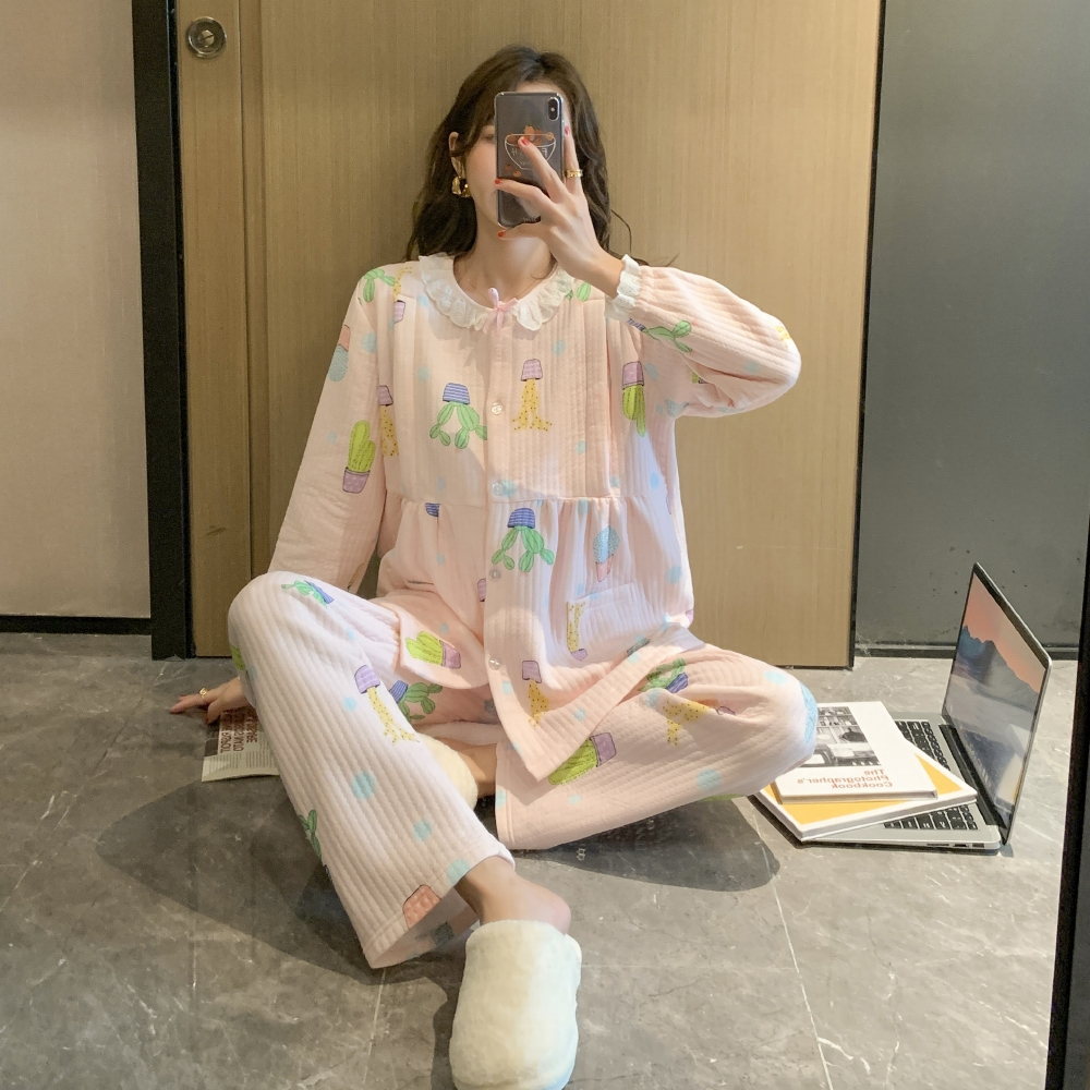 孕妇秋冬夹棉款空气棉月子服11睡衣 诺初宠爱哺乳衣/月子服