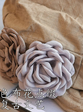 古早甜美日系复古花朵棉麻报童帽