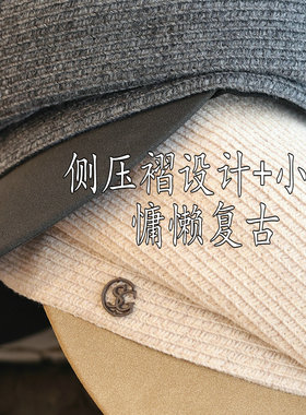 日系复古侧压小标皮檐报童帽秋冬