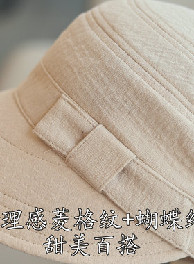 韩系肌理感菱格蝴蝶结马术帽春秋