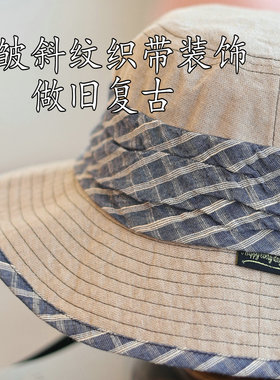 日式风褶皱斜纹织带做旧渔夫帽春