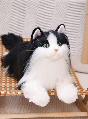 非遗胡赛尼仿真长毛奶牛猫咪可爱动物毛绒玩具静态摆件拍摄道具