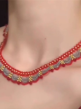 多层蕾丝串珠项链秋冬新款毛衣链