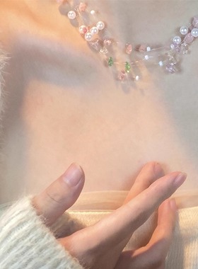 彩色多巴胺多层叠戴颈链珍珠项链