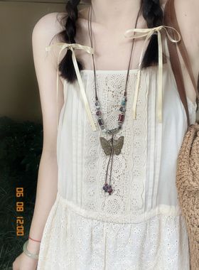 锁骨链蝴蝶陶瓷串珠项链陶瓷串珠