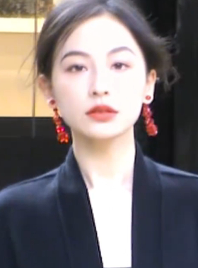 红色复古串珠流苏耳环女夸张轻奢