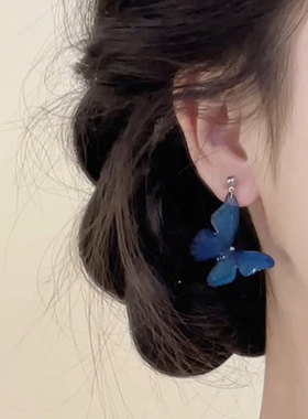 新中式小众设计感蓝色蝴蝶耳钉