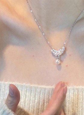小众设计法式超仙珍珠吊坠项链女