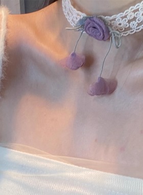 度假风氛围感超仙玫瑰花蕾丝颈带