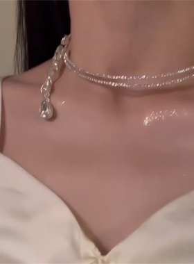 锆石水滴项链女锁骨链