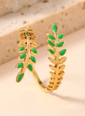 欧美跨境树叶开口戒46