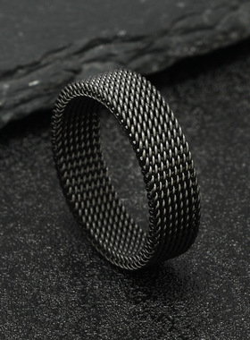 欧美跨境不锈钢6MM网格戒指