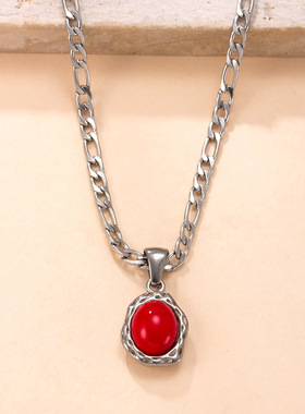 单吊坠不锈钢天然石项链