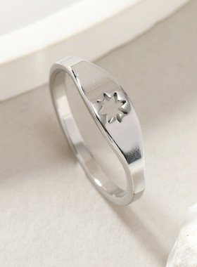欧美简约六芒星不锈钢戒指