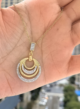 铜镶锆石双环项链6232