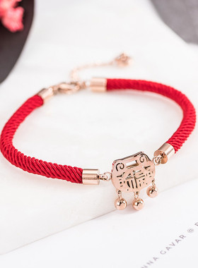 新款不掉色钛钢红绳手链双环镀