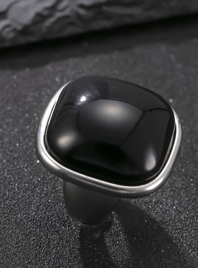 跨境新品不锈钢天然石复古指环