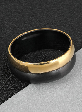 简约黑金钛钢素圈戒指