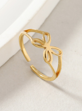 跨境简约蝴蝶结四瓣钛钢戒指