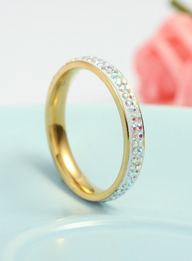 跨境供应钛钢圆弧镶钻韩版戒指