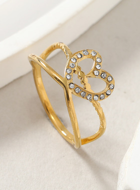 跨境不锈钢轻奢镶钻钛钢情侣对戒